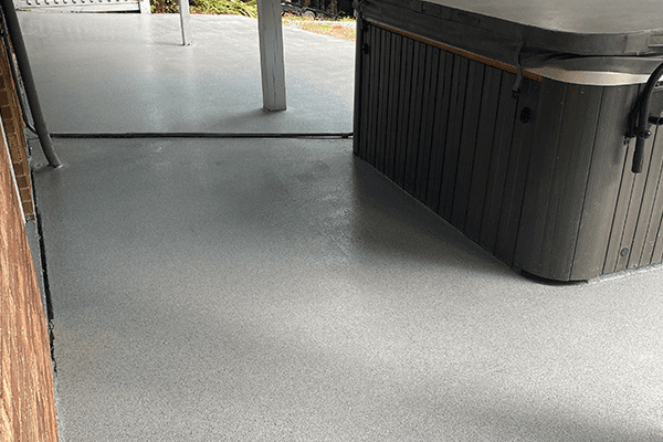 best grey back patio epoxy flooring. Installed by Young Flooring in Winston-Salem